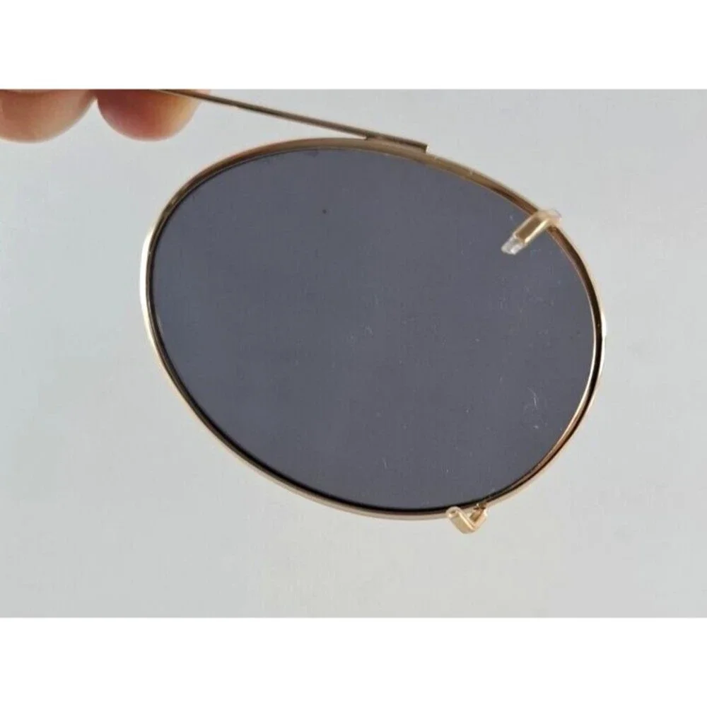 Vintage Clip On Sunglasses Oval Gold Tone Metal Frames Smoky Gray Lens W Case
